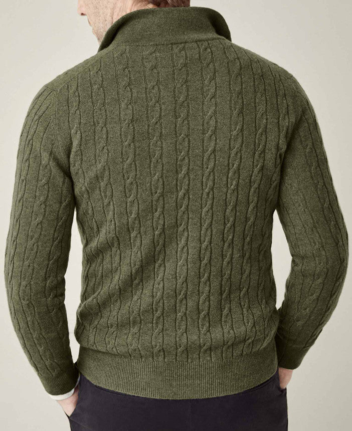 Men's Zipper Sweater with Cable Knit Texture