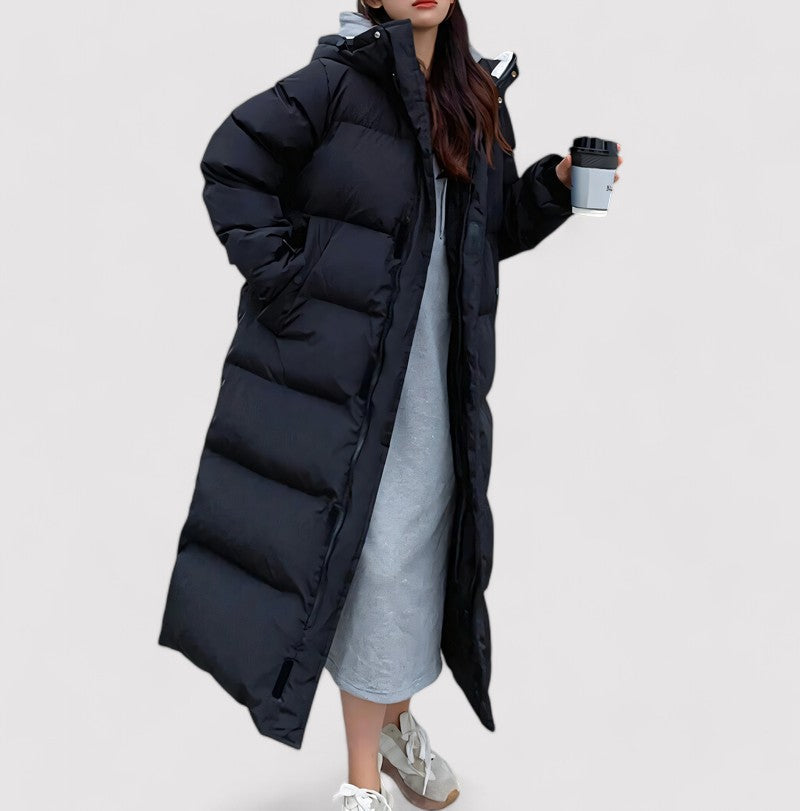 Women's Long Black Hooded Puffer Jacket