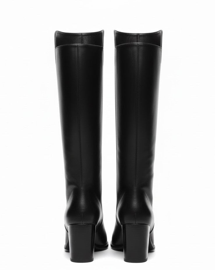 Women’s Knee High Boots with Wide Flare Top and Block Heel