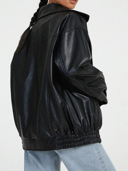 Women's Oversized Jacket with Front Zipper