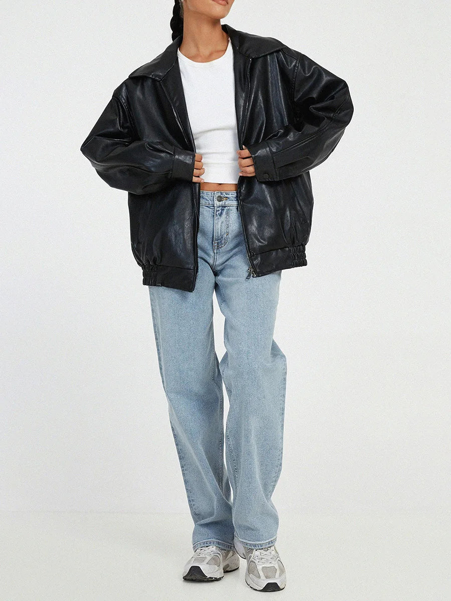 Women's Oversized Jacket with Front Zipper