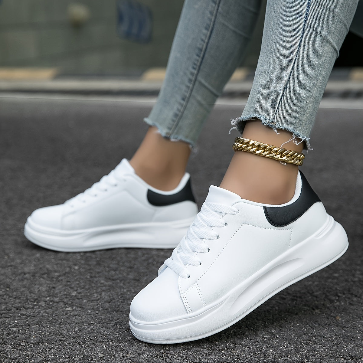 Women’s White Sneakers with Rubber Sole