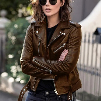 Rebel Luxe Black Leather Moto Jacket for Women