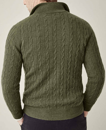 Men's Zipper Sweater with Cable Knit Texture