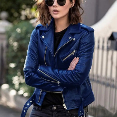 Rebel Luxe Black Leather Moto Jacket for Women