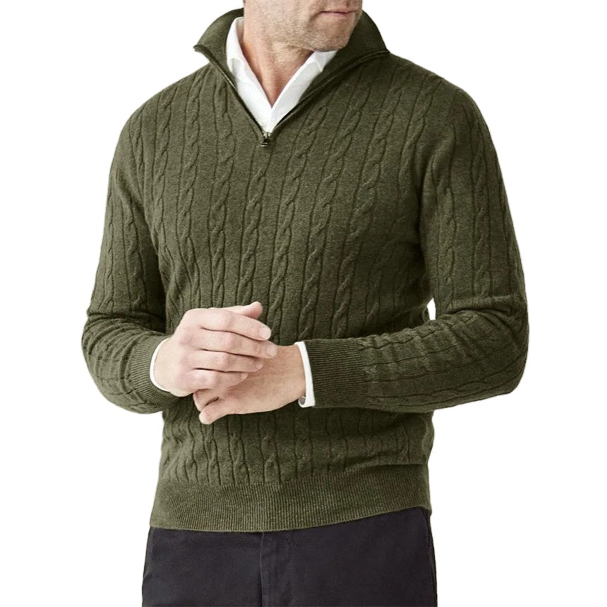 Men's Zipper Sweater with Cable Knit Texture