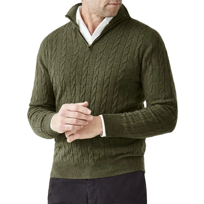 Men's Zipper Sweater with Cable Knit Texture
