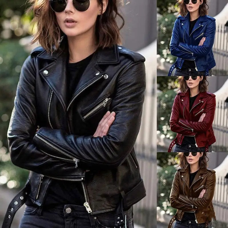 Rebel Luxe Black Leather Moto Jacket for Women