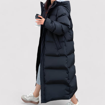 Women's Long Black Hooded Puffer Jacket