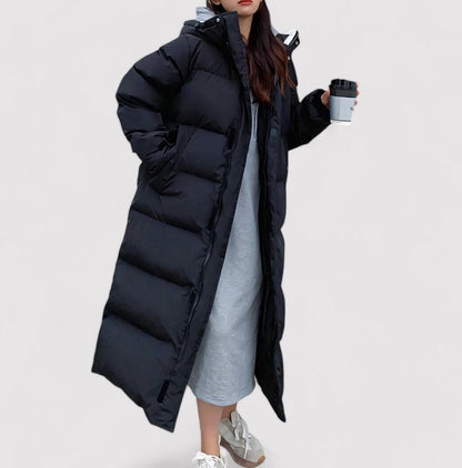 Women's Long Black Hooded Puffer Jacket