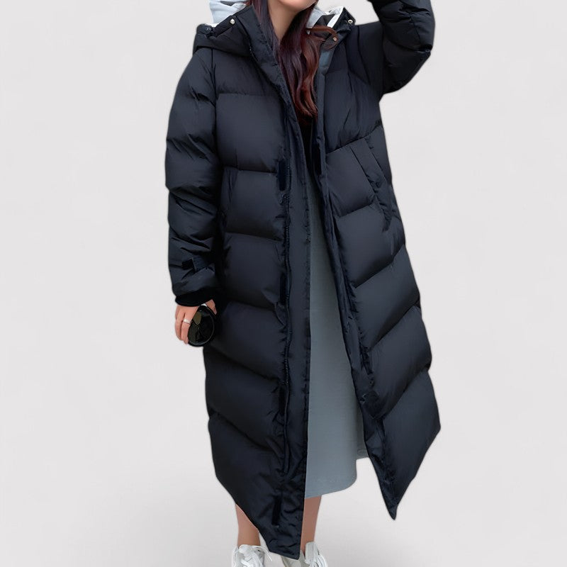 Women's Long Black Hooded Puffer Jacket