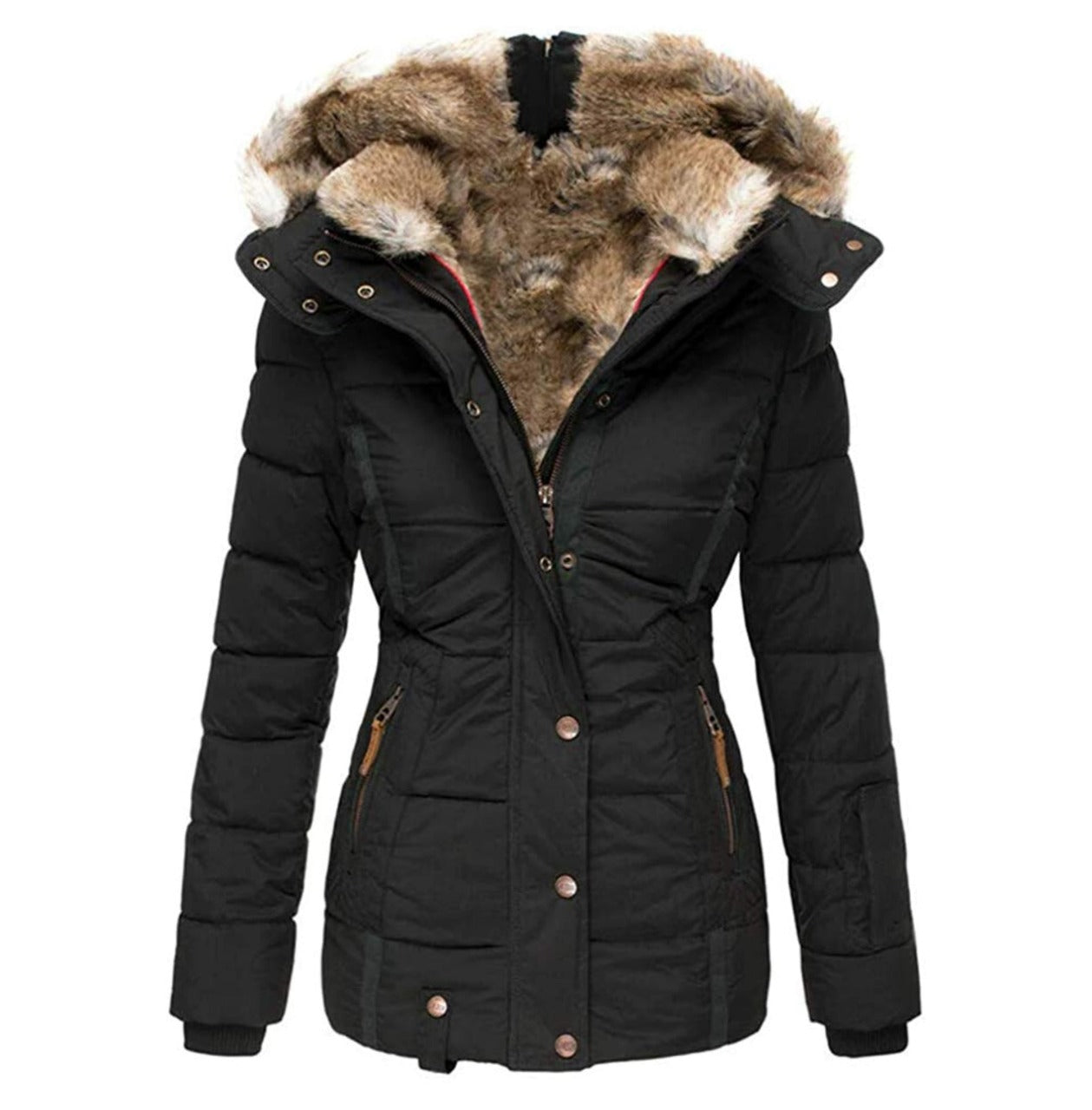 Women's Puffer Jacket with Hood and Slim Fit
