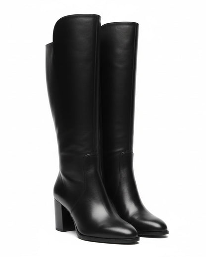 Women’s Knee High Boots with Wide Flare Top and Block Heel