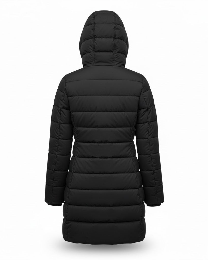 Women's Long Black Hooded Puffer Jacket