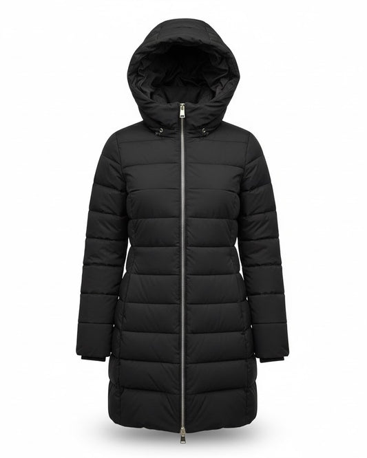 Women's Long Black Hooded Puffer Jacket