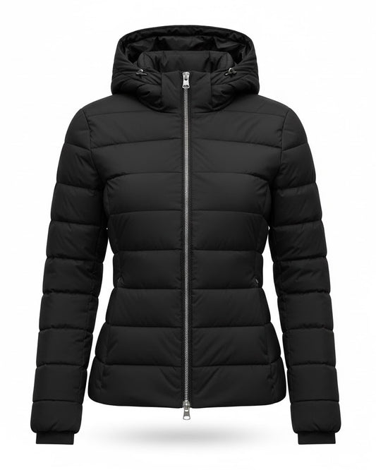 Women's Puffer Jacket with Hood and Slim Fit