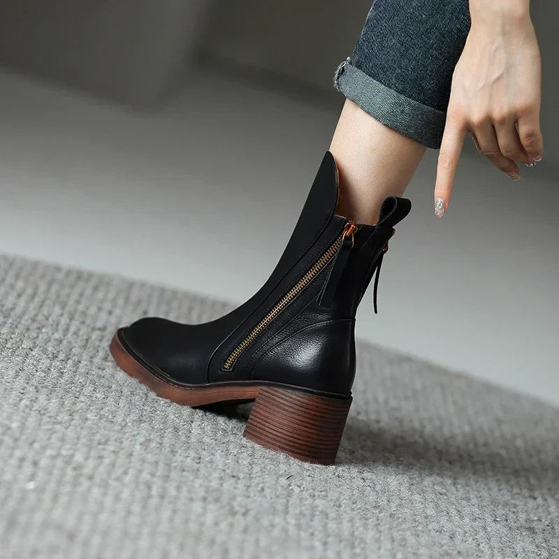 Women’s Ankle Boots with Block Heel and Side Zipper