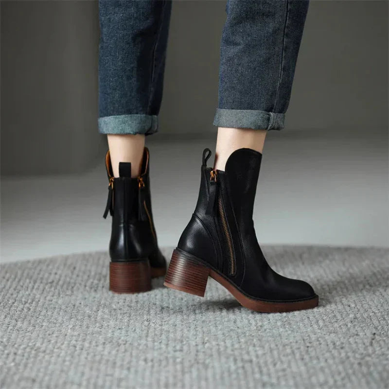 Women’s Ankle Boots with Block Heel and Side Zipper