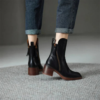Women’s Ankle Boots with Block Heel and Side Zipper