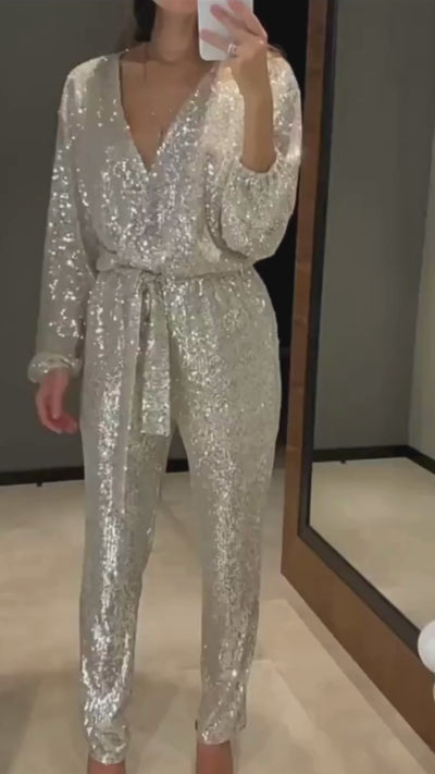 Luxe Allure Long Sleeve Sequin Jumpsuit